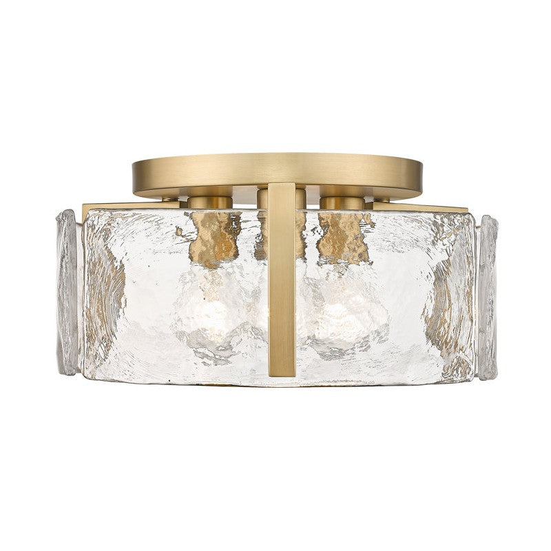 Hammered Water Glass Ceiling Light -  Gold Drum Flush Mount Light